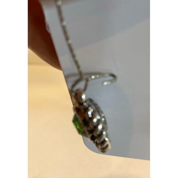 Earrings Dangle Drop Sparkly Vintage Silver Designer Look w/ Glam Green Stone - Picture 5 of 7